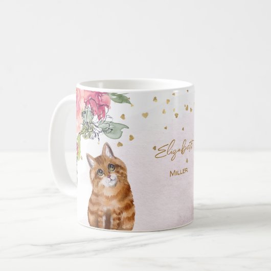 Mug Illustration de chat orange personnalisable (Devant gauche)