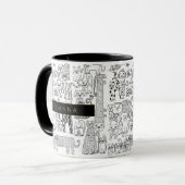 Mug Illustration de chats noirs et blancs Nom (Devant gauche)
