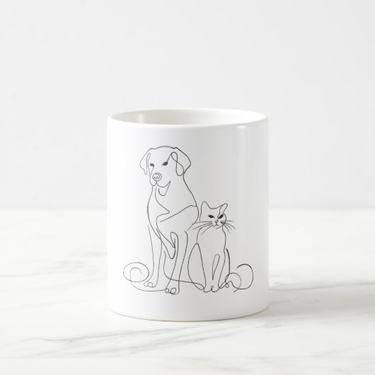 Mug Illustration de chien et de chat en ligne tracée à (Centre)