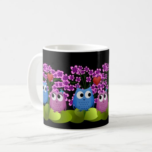Mug Illustration de Chouette rose et bleue Inséparable (Devant gauche)