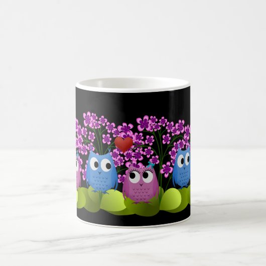 Mug Illustration de Chouette rose et bleue Inséparable (Centre)