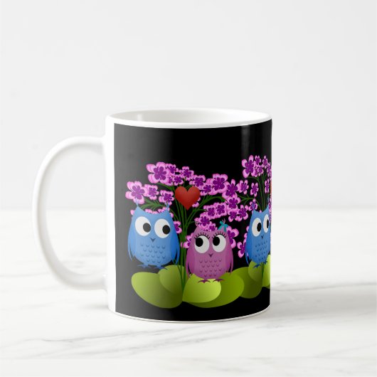 Mug Illustration de Chouette rose et bleue Inséparable (Gauche)