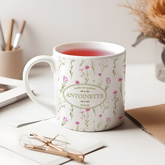 Mug Illustration de fleurs roses avec nom et message d