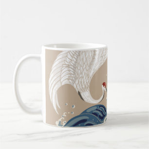 Mug Illustration de grue et vague japonaise. Tradition