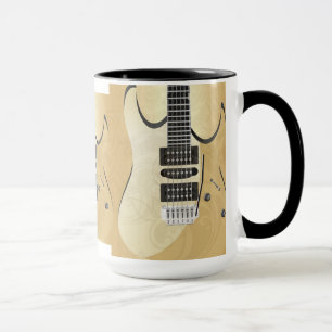 Mug Illustration de guitare en bois clair-Monogramme