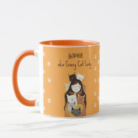 Mug Illustration de la dame du chat fou mignonne avec  (Gauche)