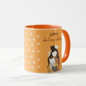 Mug Illustration de la dame du chat fou mignonne avec  (Devant droit)