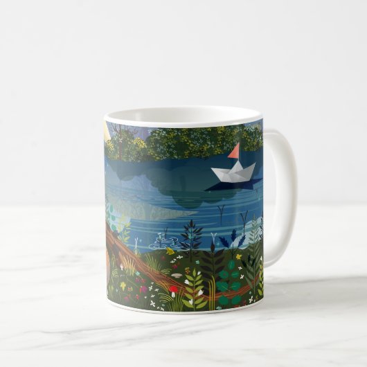 Mug Illustration de la faune de Riverside Idyllic (Devant droit)