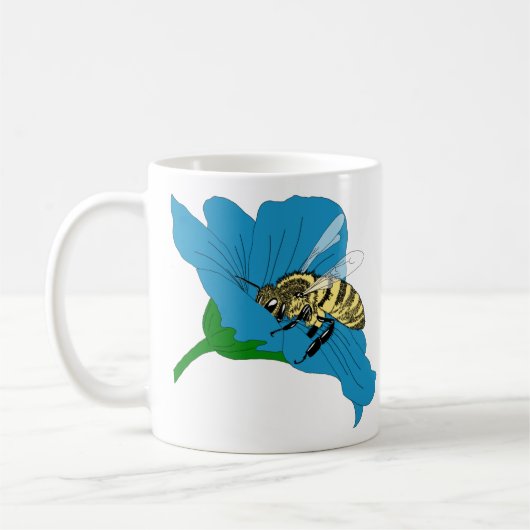 Mug Illustration de la fleur bleue des abeilles (Gauche)