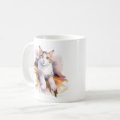 Mug Illustration de l'aquarelle de chat blanc doux (Devant gauche)