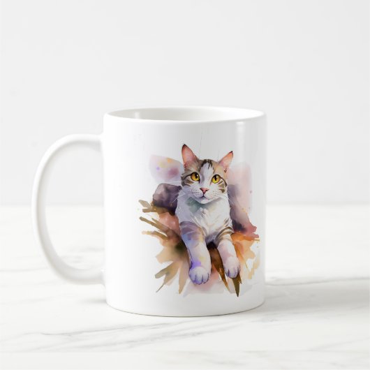 Mug Illustration de l'aquarelle de chat blanc doux (Gauche)