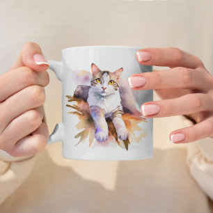 Mug Illustration de l'aquarelle de chat blanc doux