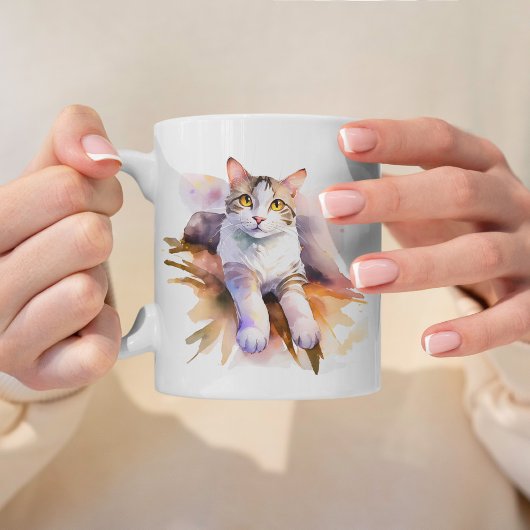 Mug Illustration de l'aquarelle de chat blanc doux