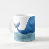Mug Illustration de l'aquarelle de la baleine bleue mi (Devant gauche)