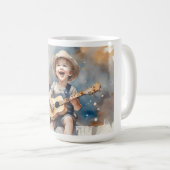 Mug Illustration de l'aquarelle Little Boy Guitar (Devant droit)