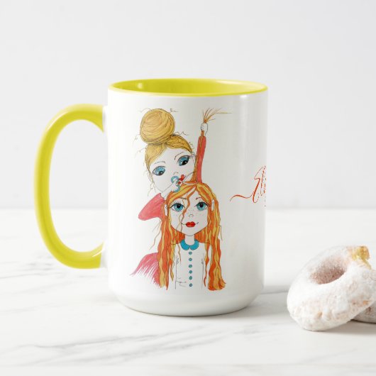 Mug Illustration de l'art lunaire de coupe de cheveux (Avec donut)