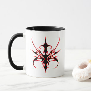 Mug Illustration de ligne tribale noire et rouge féroc