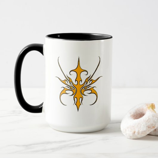 Mug Illustration de ligne tribale orange féroce (Avec donut)
