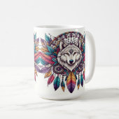 Mug Illustration de loup avec attrape-rêves de style b (Devant droit)