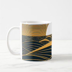 Mug Illustration de lune de soleil stylisée, mer sombr