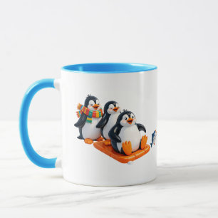 Mug Illustration de manchots mignons en traîneau