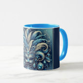 Mug Illustration de masque de bal masqué à plume bleue (Devant droit)