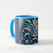 Mug Illustration de masque de bal masqué à plume bleue (Devant gauche)