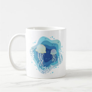Mug Illustration de méduses dans l'art du papier océan