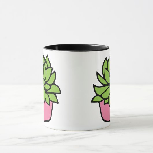 Mug Illustration de mignon succulent en pot rose (Centre)