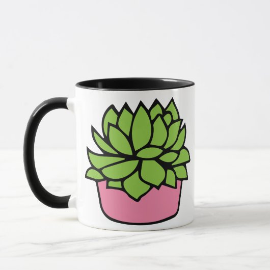 Mug Illustration de mignon succulent en pot rose (Gauche)