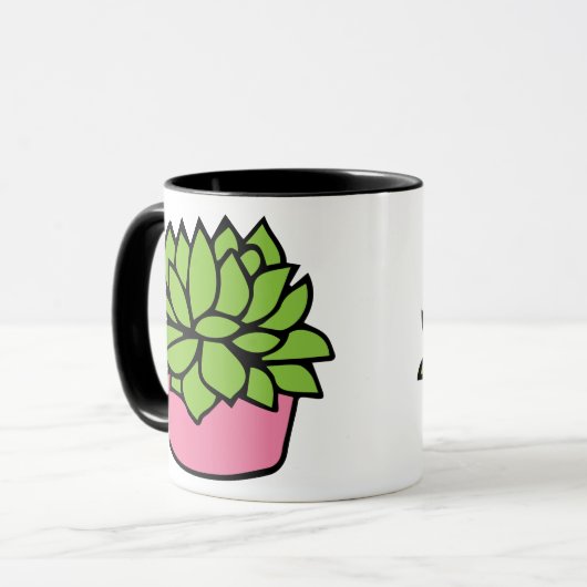 Mug Illustration de mignon succulent en pot rose (Devant gauche)