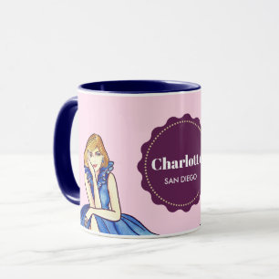 Mug Illustration de mode de robe de cocktail bleu roya