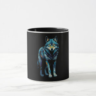 Mug Illustration de mosaïque colorée du loup majestueu