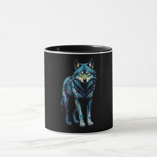 Mug Illustration de mosaïque colorée du loup majestueu (Centre)