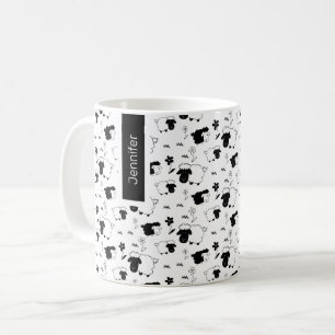 Mug Illustration de mouton mignon monogramme noir et b