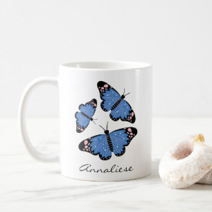 Mug Illustration de papillon bleu élégant Nom personna