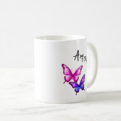 Mug Illustration de papillon rose et violet avec nom (Devant droit)