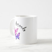 Mug Illustration de papillon rose et violet avec nom (Devant gauche)