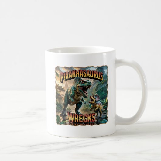 Mug Illustration de Piranhasaurus Wrecks – Drôle et Ef (Droite)