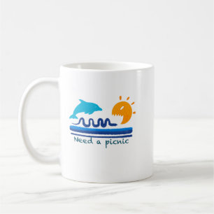 Mug Illustration de plage avec dauphins sauteurs Pince