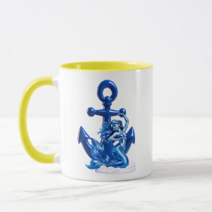 Mug Illustration de sirène Ancre bleue nautique
