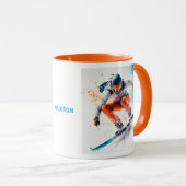 Mug Illustration de snowboarder de nom personnalisé (Devant droit)
