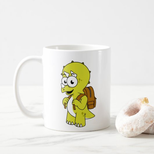 Mug Illustration De Tricératops Avec Sac À Dos. (Avec donut)