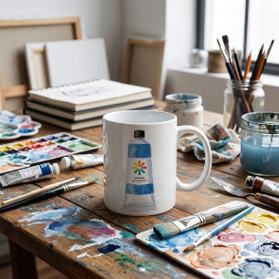 Mug Illustration de tube de peinture bleu aquarelle