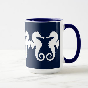Mug Illustration des Chevaux marins marins blancs