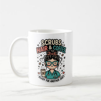 Mug Illustration drôle d'infirmière avec Scrubs, cheve