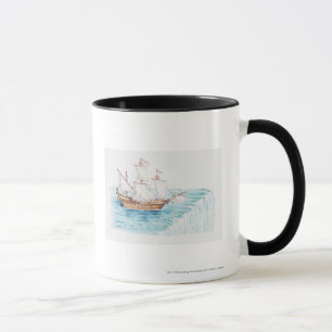 Mug Illustration du bord de approche de bateau de la