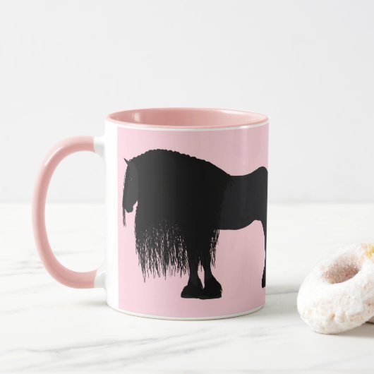Mug Illustration du cheval friésien moderne rose (Avec donut)