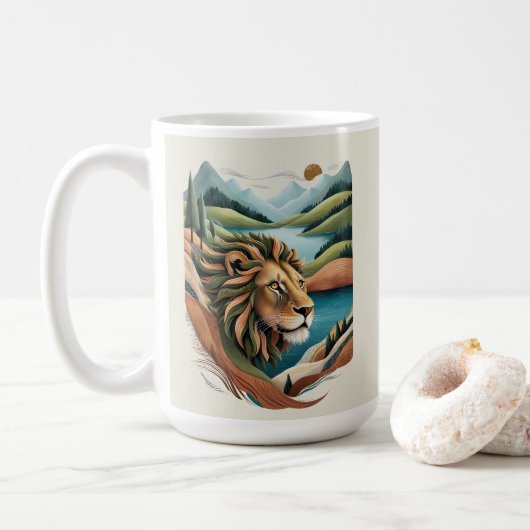Mug Illustration du lion hybride vibrant Faune (Avec donut)