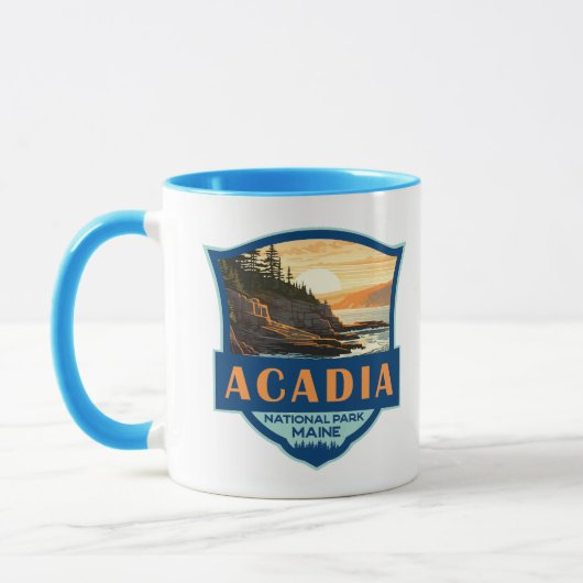 Mug Illustration du parc national Acadia Insigne rétro (Gauche)